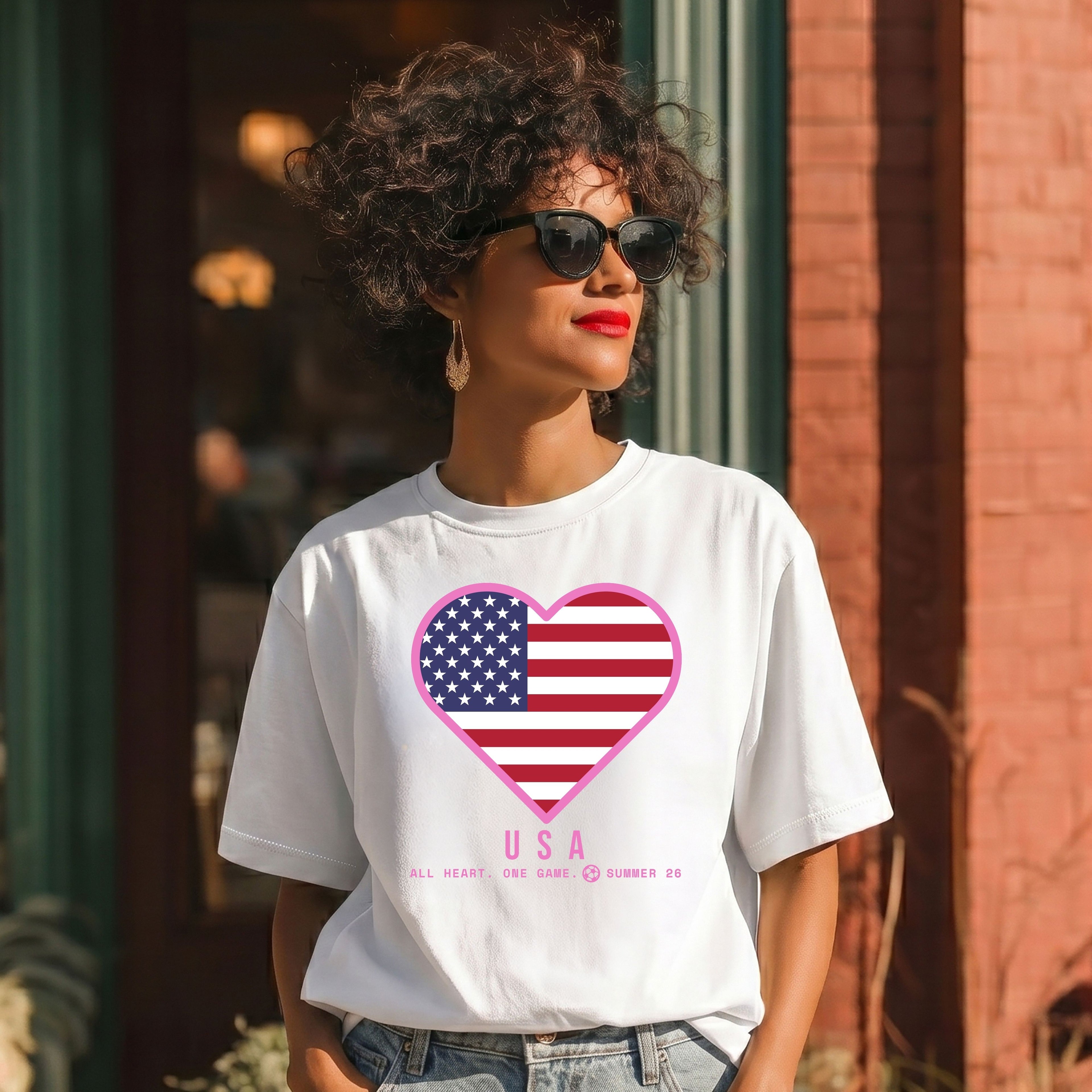 Heart of USA — Women’s Soft Game Day T-Shirt (White)